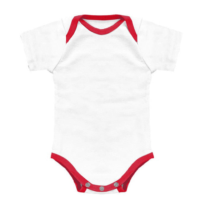 White Organic Cotton Onesie Made in USA with Red Contrast Binding