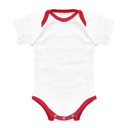 White Organic Cotton Onesie Made in USA with Red Contrast Binding