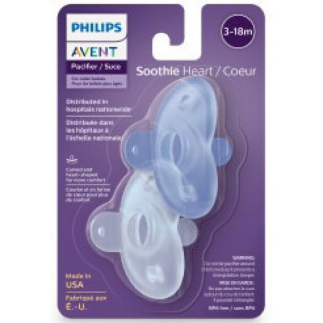 Blue Philips Avent Heart Soothie Pacifiers 3-18 Months Packaging (2-Pack)