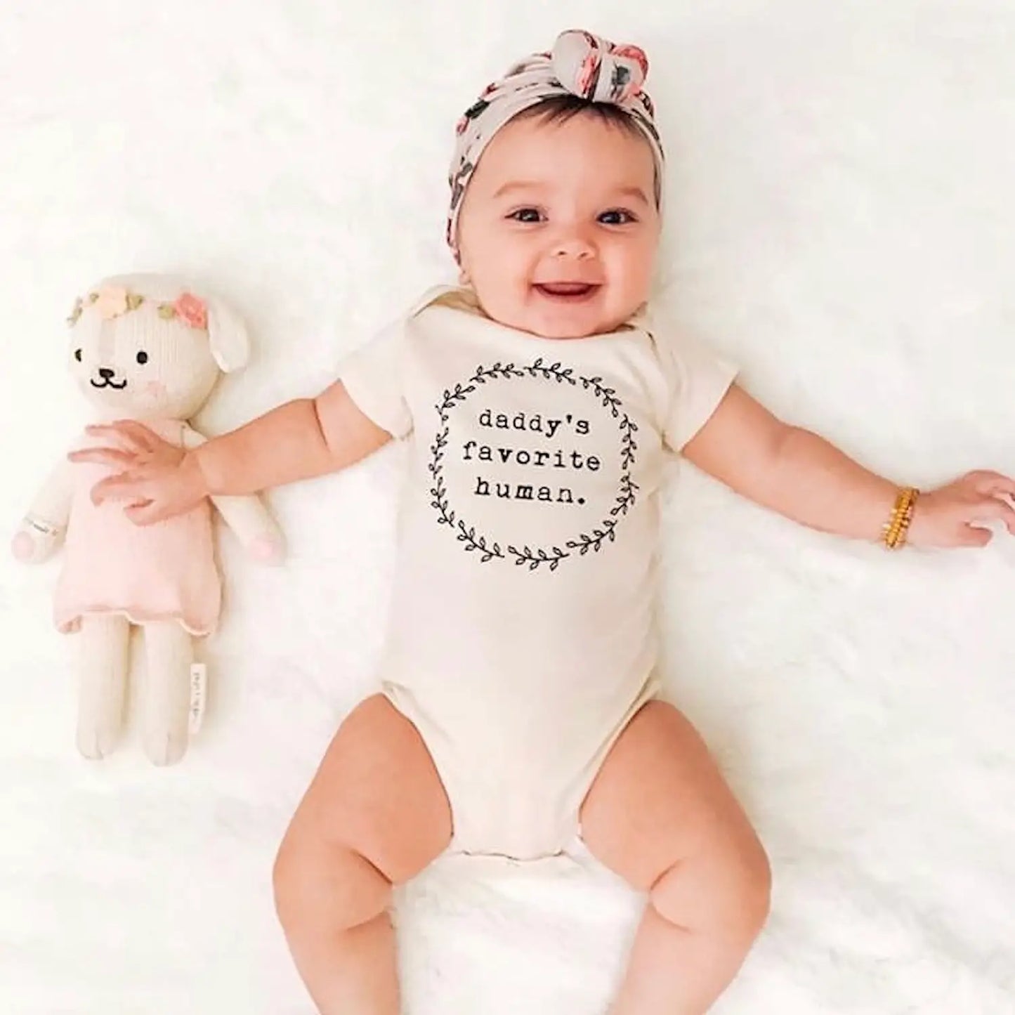 Cute Baby Wearing the Daddy's Favorite Human Organic Cotton Onesie