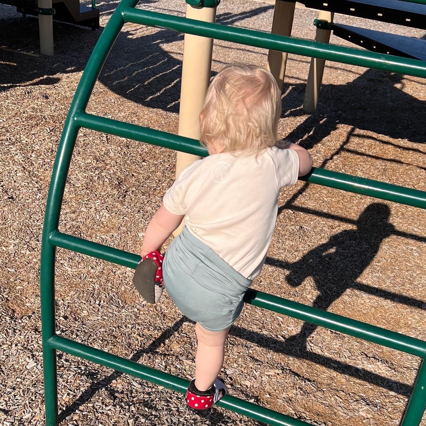 Toddler wearing the Organic Bamboo Bloomers - Shorties - Seafoam Baby Shorts
