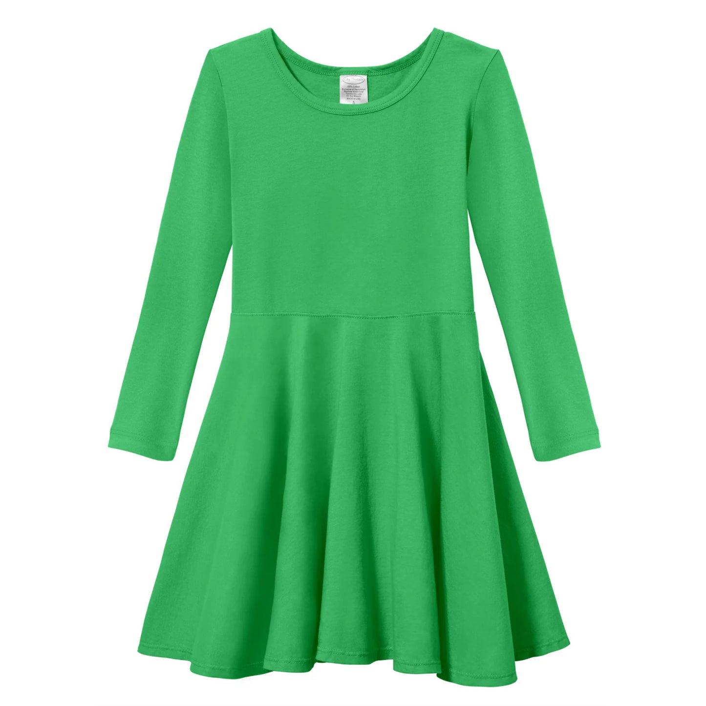Made in USA Green Long Sleeve Twirly Toddler Dress