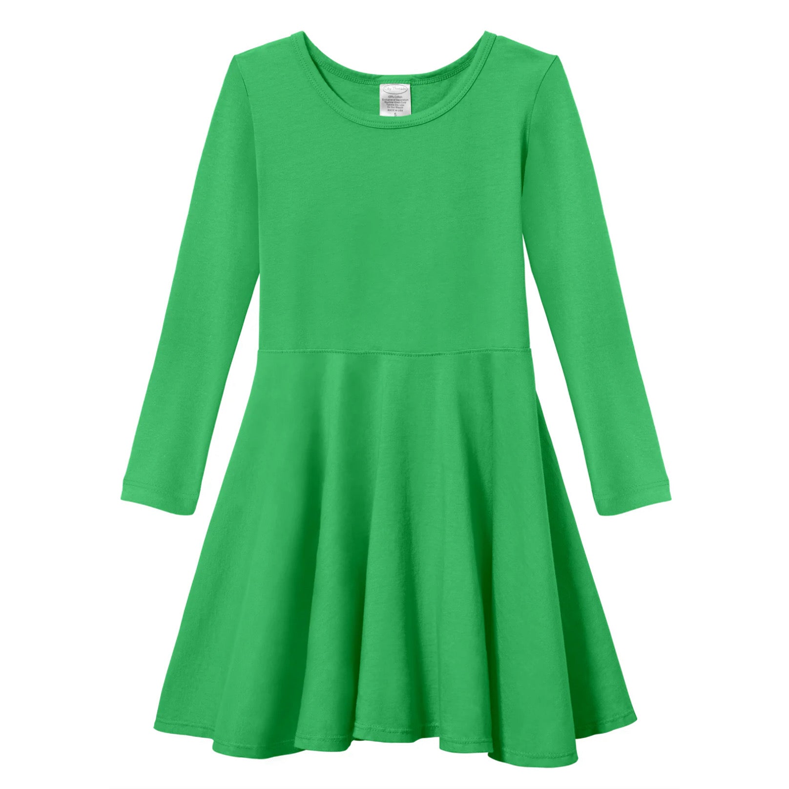 Made in USA Green Long Sleeve Twirly Toddler Dress