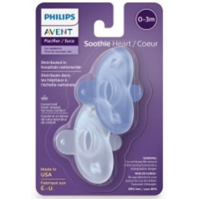 Blue Philips Avent Heart Soothie Pacifiers 0-3 Months Packaging (2-Pack)
