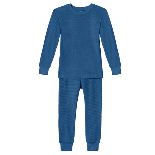 100% Cotton Toddler Long John Set Smurf Blue Made in USA