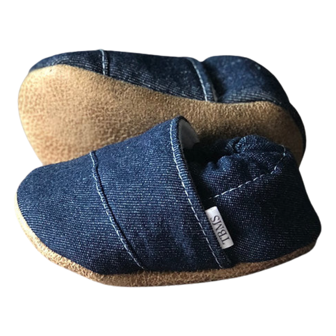 Denim Angled Baby and Toddler Moccasins Made in USA - Infant Shoes
