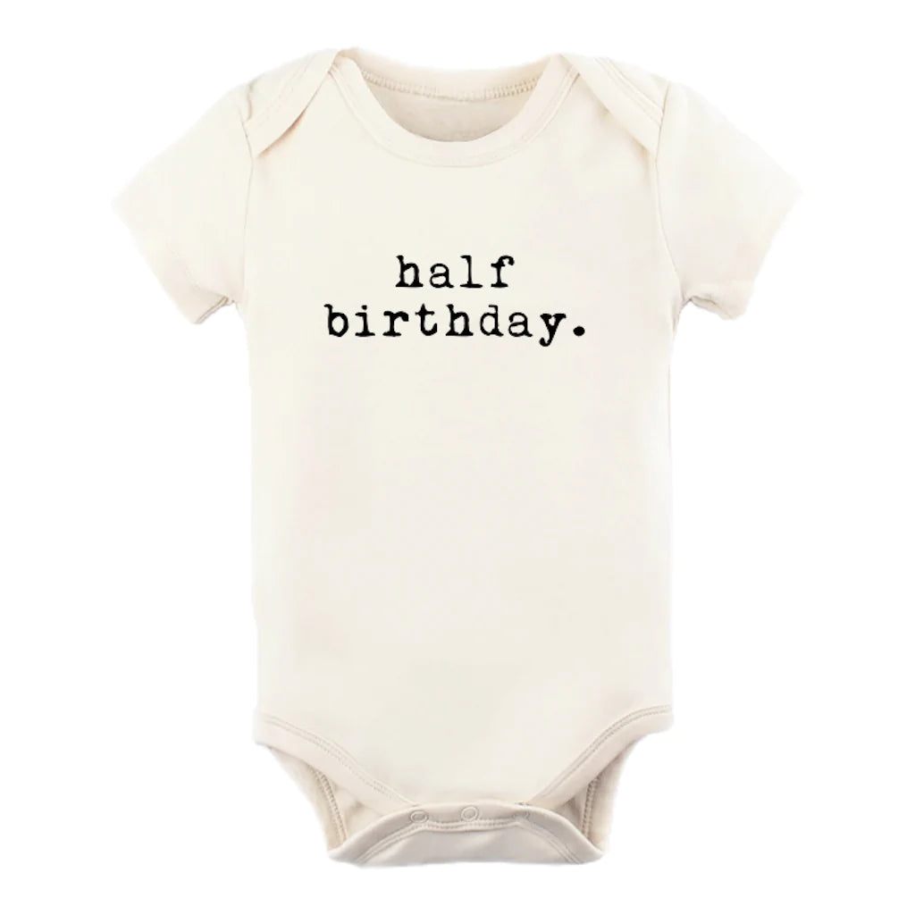 Half Birthday Organic Cotton Onesie Baby Bodysuit - Made in USA - For 6 Months Party, Celebration, or Photo