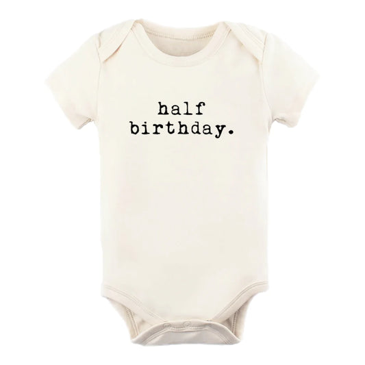 Half Birthday Organic Cotton Onesie Baby Bodysuit - Made in USA - For 6 Months Party, Celebration, or Photo
