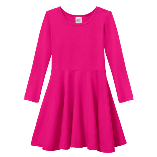 Made in USA Hot Pink Long Sleeve Twirly Toddler Dress