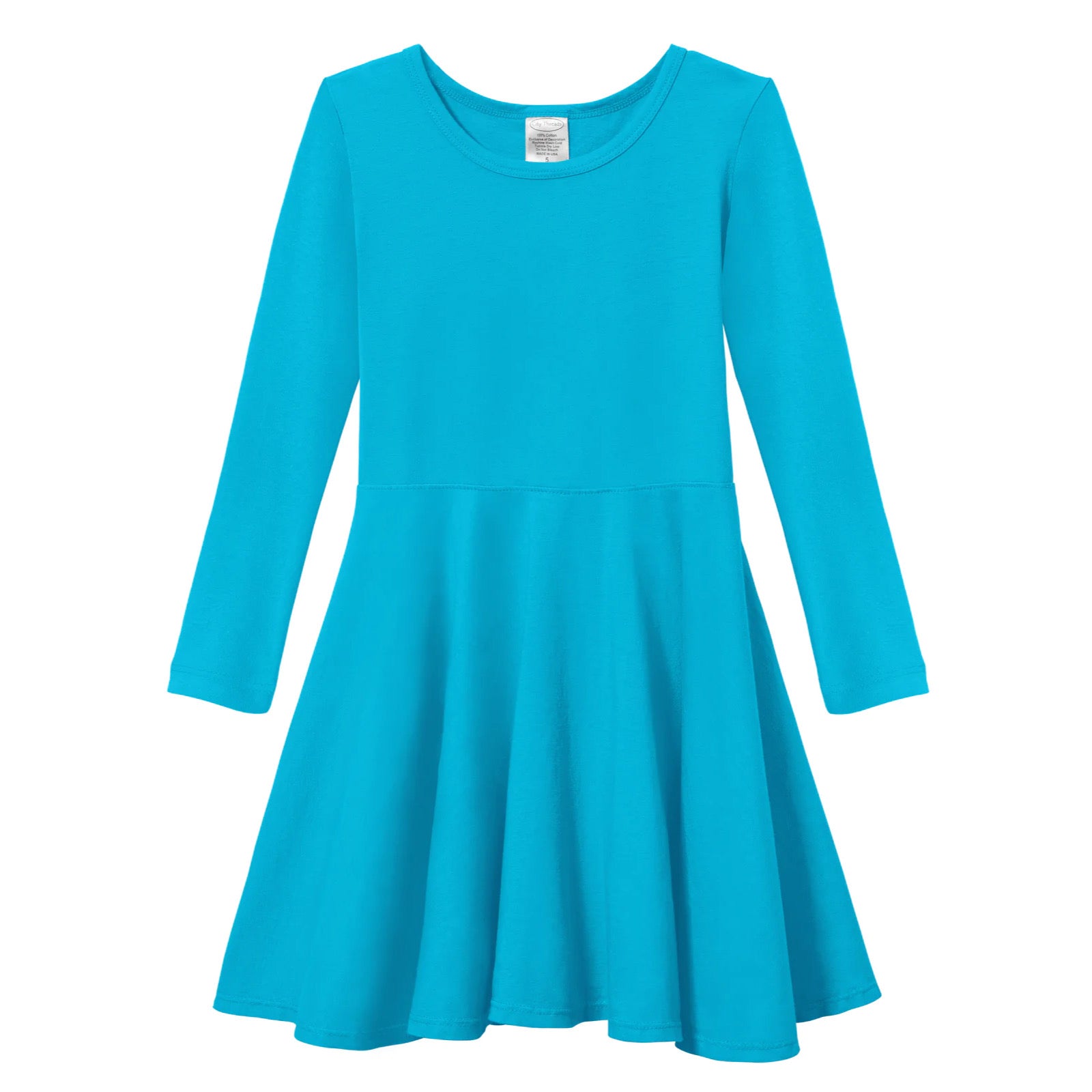 Made in USA Long Sleeve Twirly Toddler Dress - Turquoise Blue