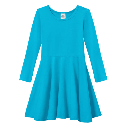 Made in USA Long Sleeve Twirly Toddler Dress - Turquoise Blue