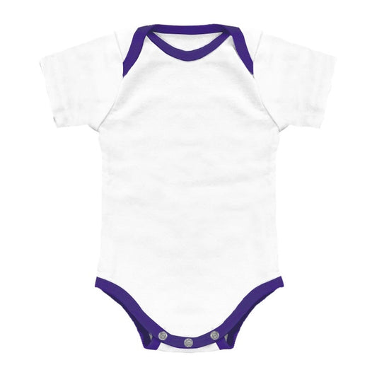Made in USA White Infant Onesie with Purple Contrast Binding