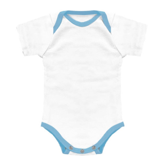 Made in USA White Infant Onesie with Sky Blue Contrast Binding