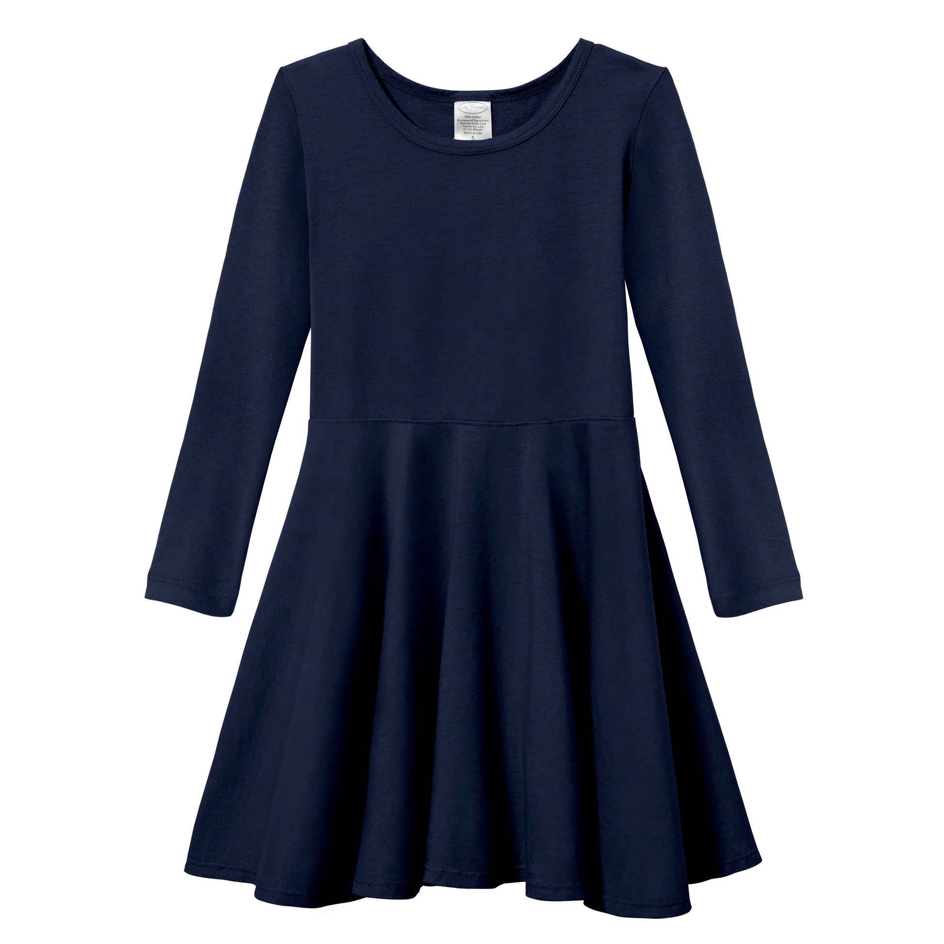 Long Sleeve Navy Blue Toddler Twirly Dress Made in USA
