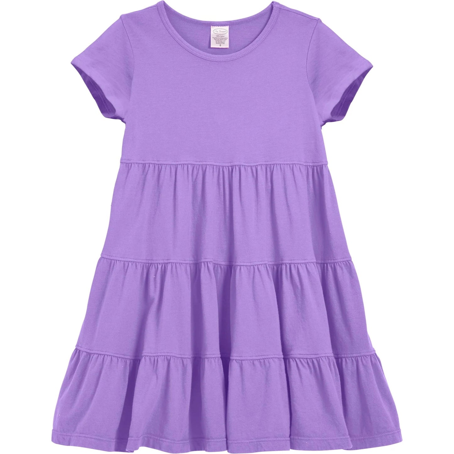Purple Toddler Dress Made in USA - Baby & Toddler Short Sleeve Cotton Tiered