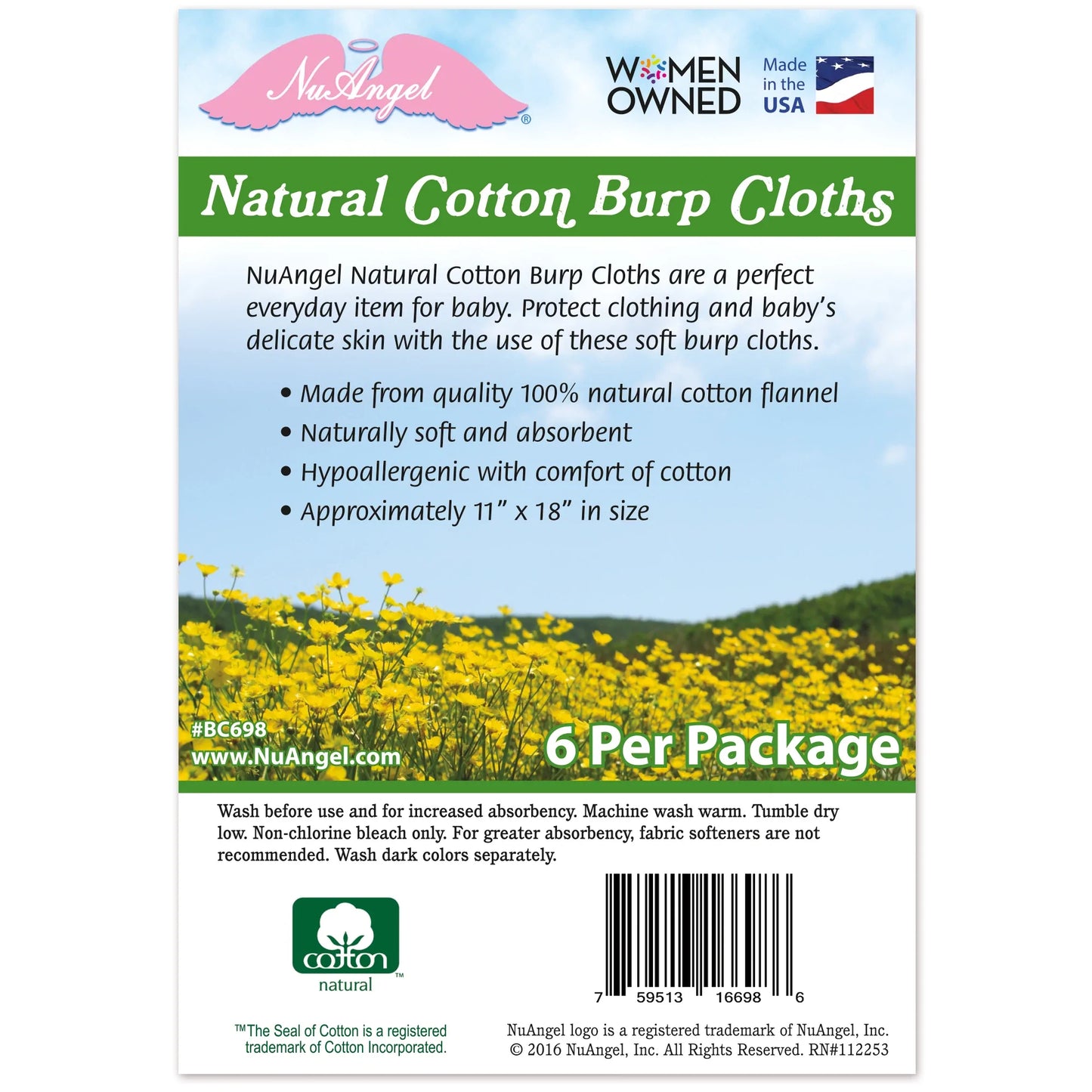 NuAngel Natural Cotton Burp Cloths Packaging