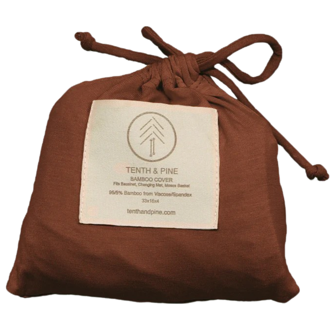 Organic Bamboo Bassinet and Changing Pad Sheet - Chestnut Color - Made in USA Drawstring Gift Bag