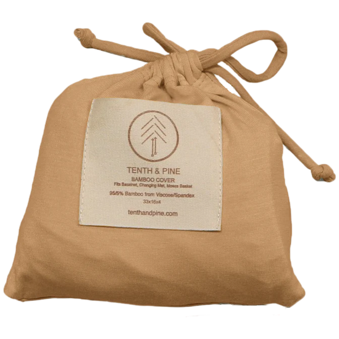 Organic Bamboo Bassinet and Changing Pad Sheet - Clay Brown Color - Made in USA - Drawstring Bag
