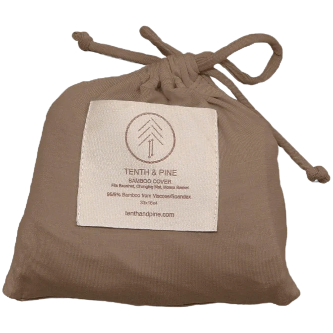 Organic Bamboo Bassinet and Changing Pad Sheet - Mocha Brown Color - Made in USA - Drawstring Bag