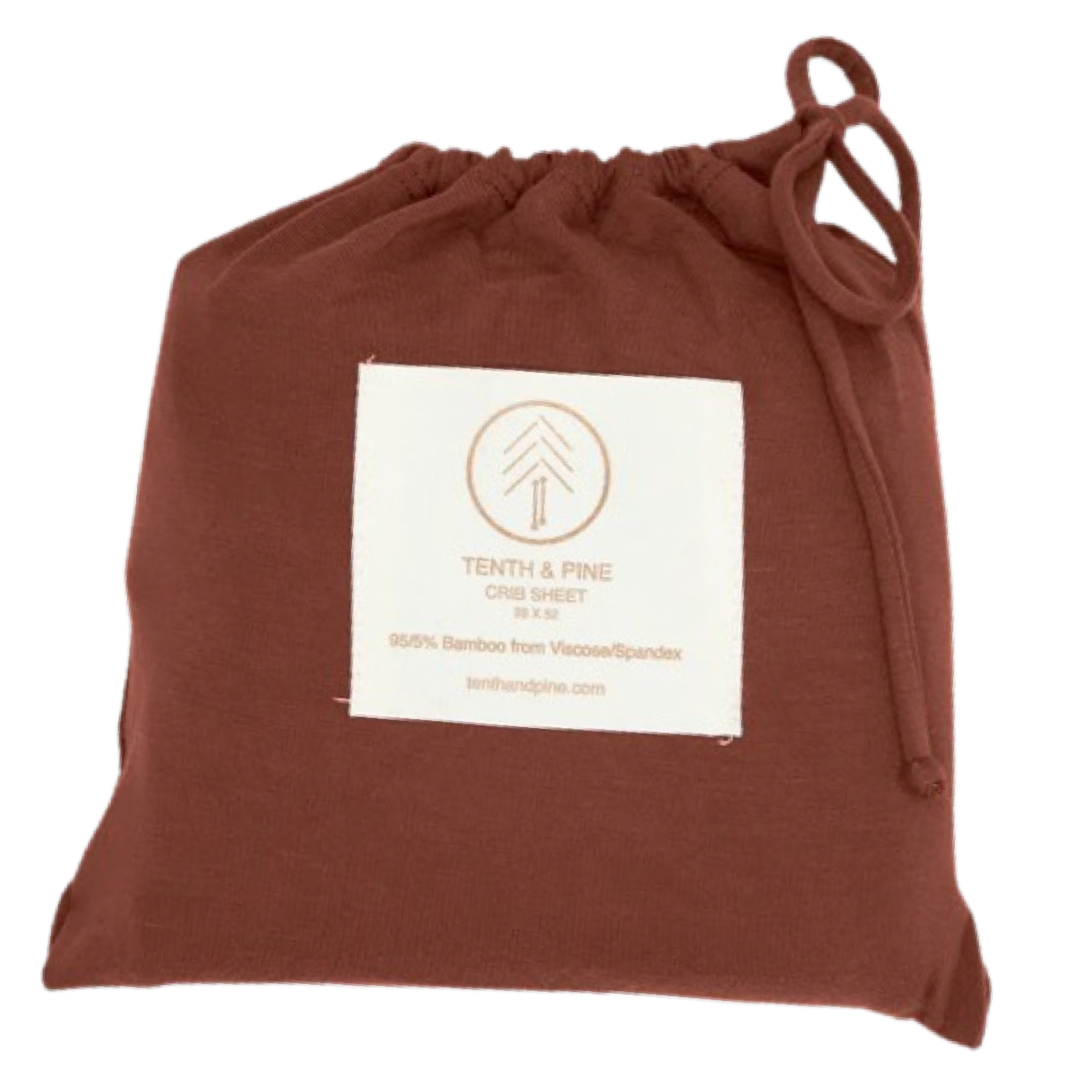 Organic Bamboo Fitted Crib Sheet in Draw String Bag - Made in USA - Chestnut Color