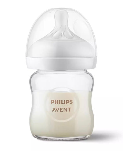 4 oz Philips Avent Glass Natural Baby Bottle with Natural Response Nipple With Lid (1-Pack)