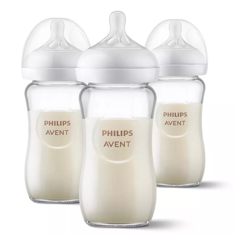 8 oz Philips Avent Glass Natural Baby Bottles with Natural Response Nipples (3-Pack)