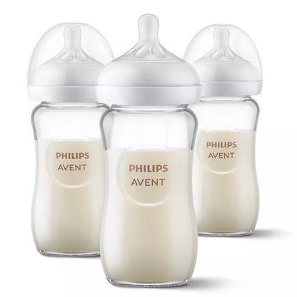 8 oz Philips Avent Glass Natural Baby Bottles with Natural Response Nipples (3-Pack)