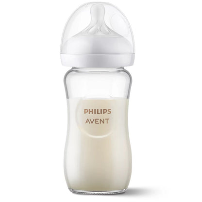 Made in USA 8 oz Philips Avent Glass Natural Baby Bottle with Natural Response Nipple With Lid (1-Pack)