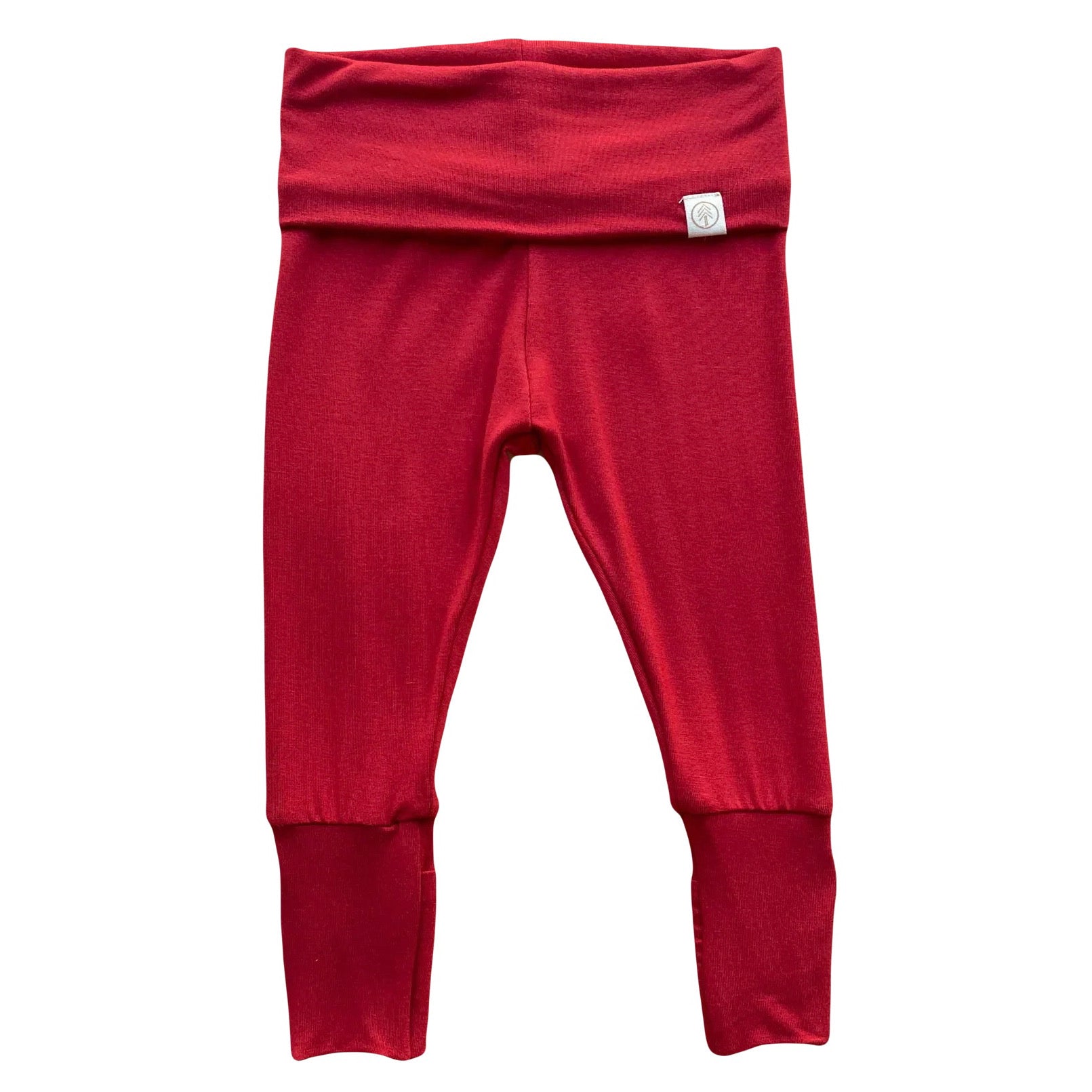 Made in USA organic bamboo baby leggings - Infant pants - Red - With Footies - Fold over feet covers