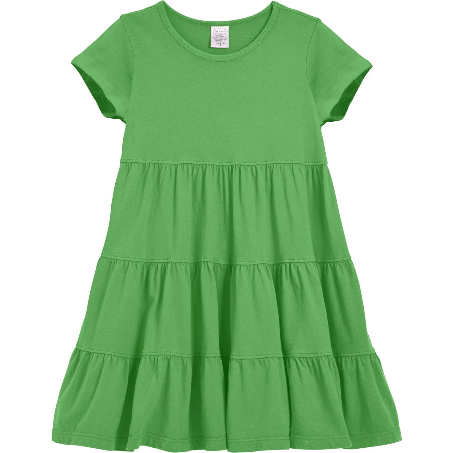 Made in USA Short Sleeve Baby / Toddler Dress - Green - Tiered Cotton