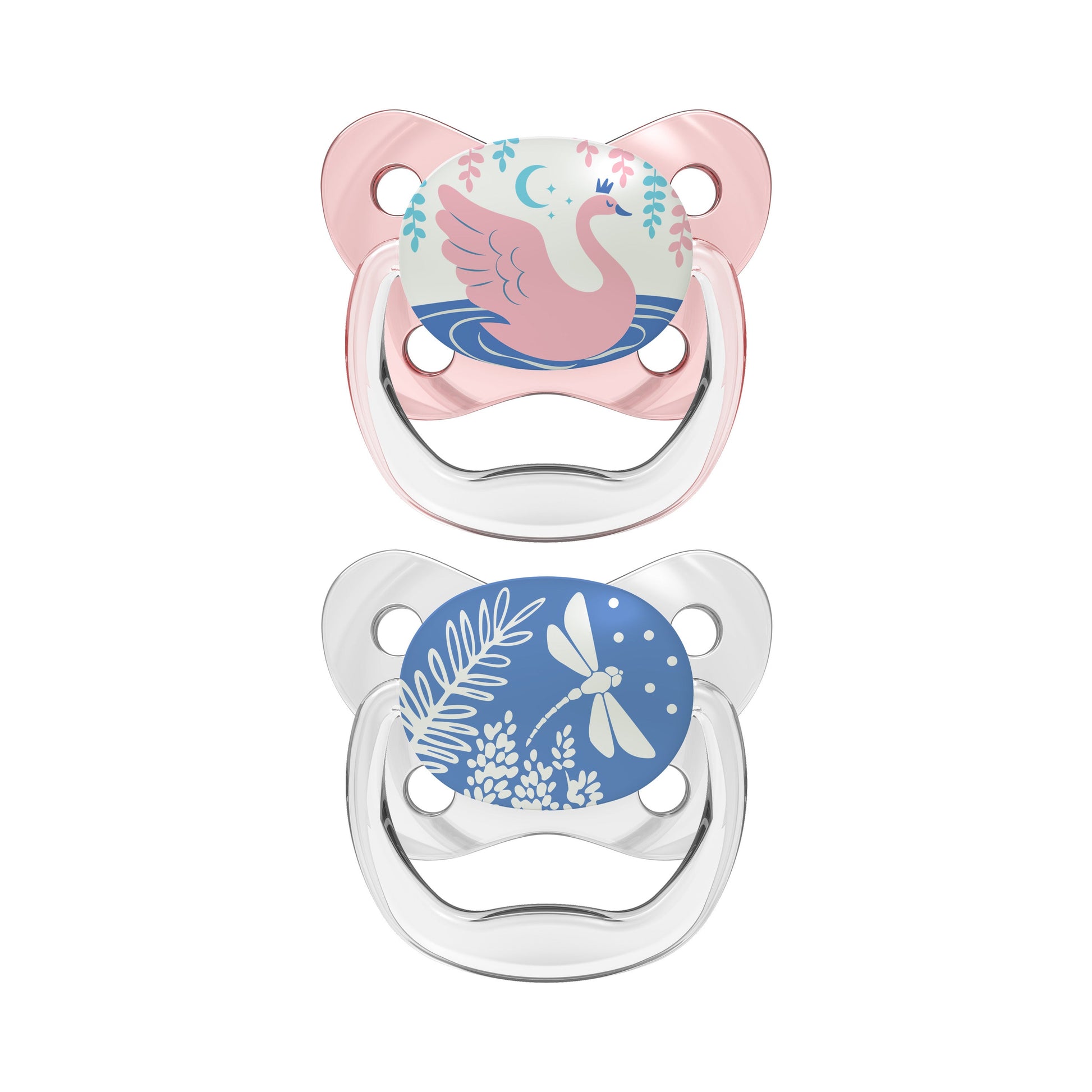 0-6 Months Dr. Brown's Swan and Dragonfly Glow-in-the-Dark Pacifiers (2-Pack)
